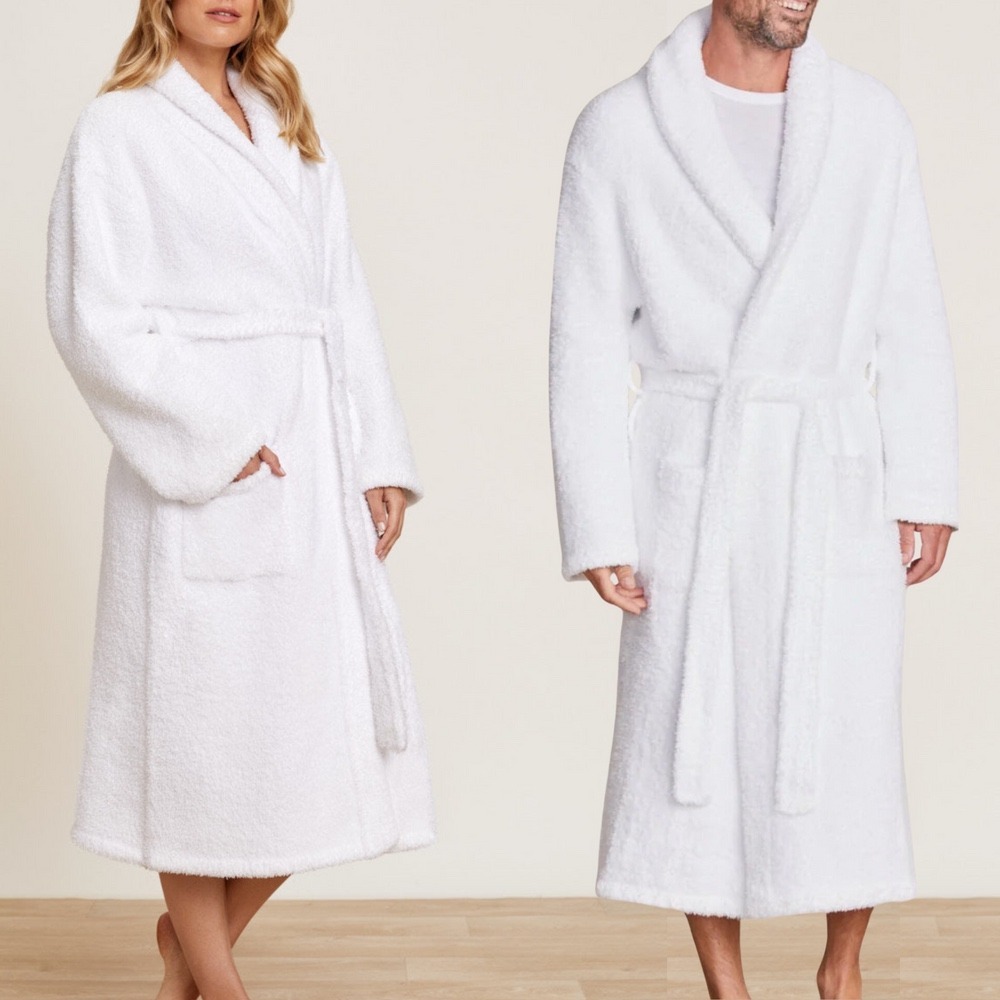 NEW Barefoot Dreams CozyChic Adult Robe White Plush Unisex Shawl Collar Luxury